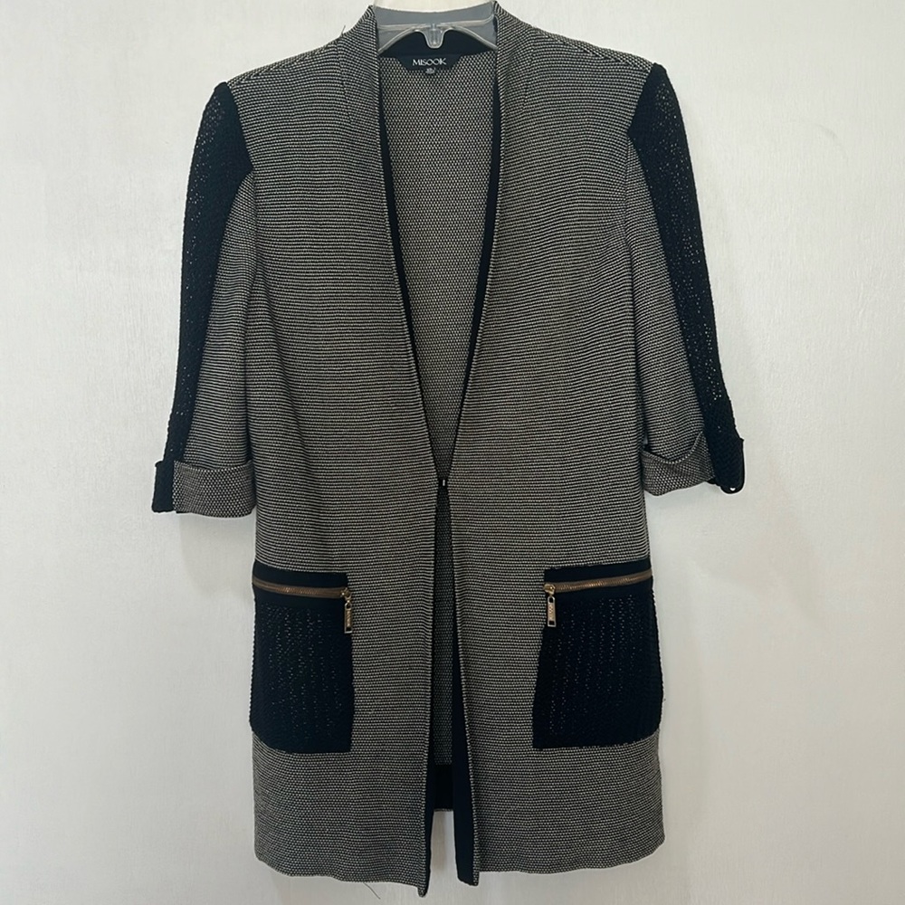 MISOOK FIT BLAZER WOMEN SIZE XS BLACK GRAY MESH SLEEVE - Picture 1 of 12